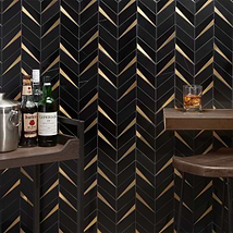 Vara Nero Polished Marble and Brass Mosaic Tile