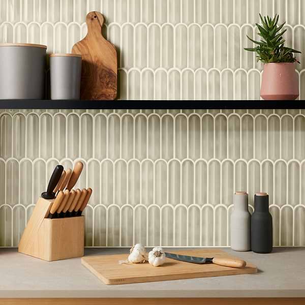 Brookline Feather Celadon Green 2x7 Fish Scale Glossy Porcelain Mosaic Tile in Green, View 1