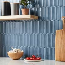 Brookline Feather Coastal Blue 2x7 Fish Scale Glossy Ceramic Mosaic Tile