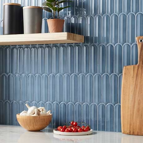 Brookline Feather Coastal Blue 2x7 Fish Scale Glossy Ceramic Mosaic Tile