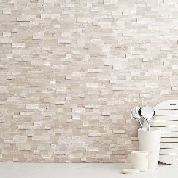 Mini Brick LPS Wooden Beige Peel & Stick Self Adhesive Polished Stone Mosaic Tile