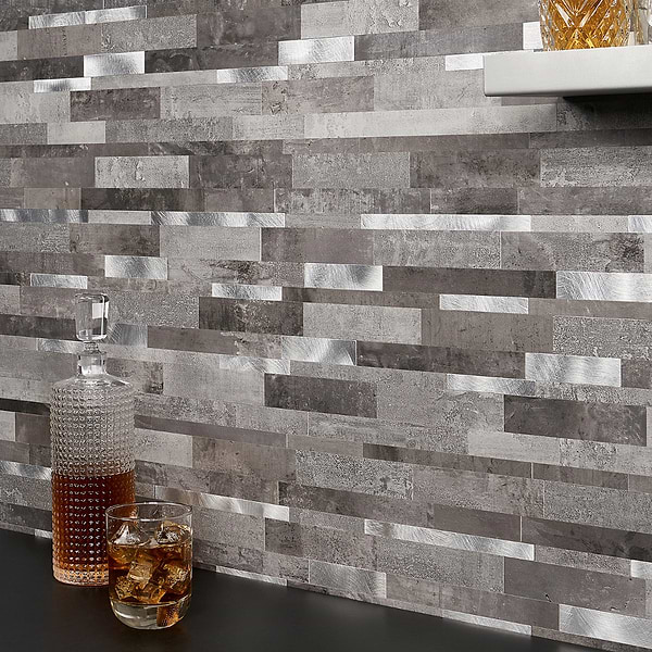 Metalway LPS Cement Gray Solid Core Peel & Stick Self Adhesive Metallic Look Matte Mosaic Tile