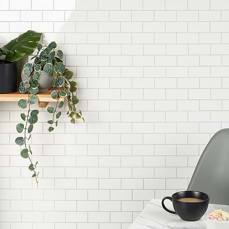 Pure White LPS 2x4 Brick Solid Core Peel & Stick Self Adhesive Polished Tile