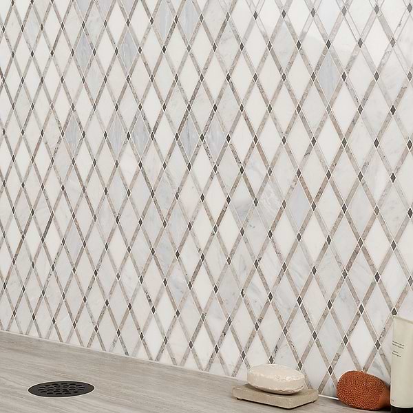 Imperial Cumulus Cloud White Blend Polished Marble Mosaic Tile
