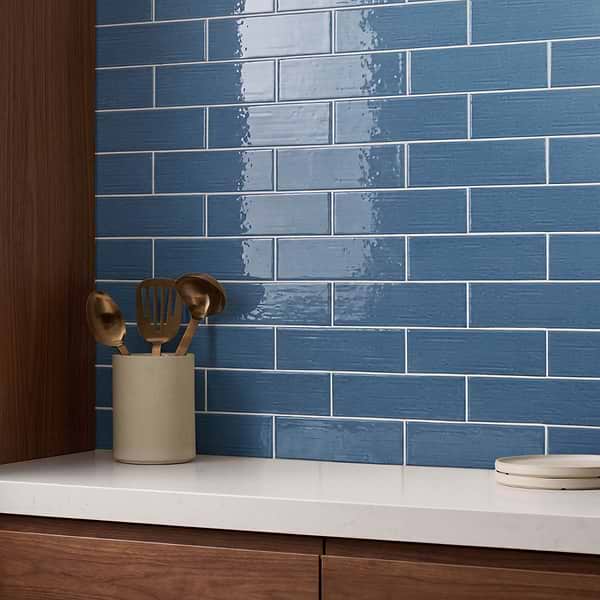 Kiln Blue 3x9 Polished Porcelain Subway Tile in Blue, View 2, open zoomed image
