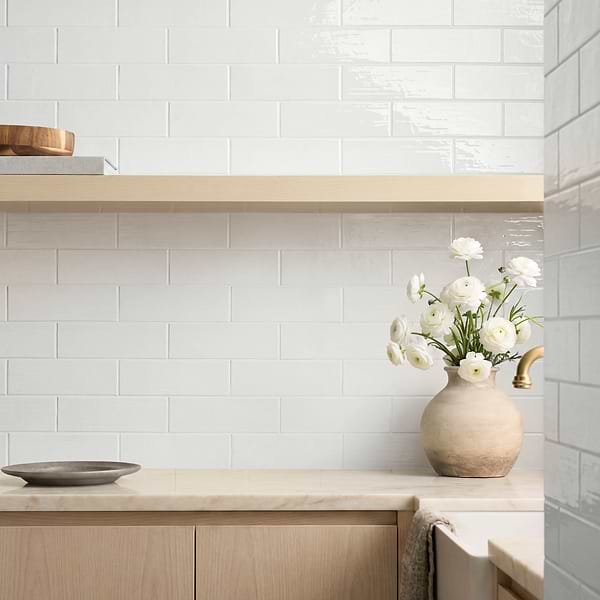 Kiln White 3x9 Polished Porcelain Subway Tile in White, View 2, open zoomed image