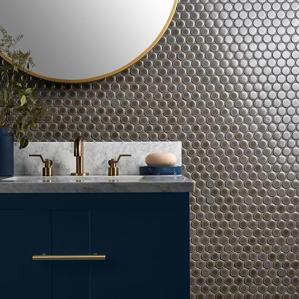 Nirvana Dark Gray Rimmed 1" Circle Polished Porcelain Mosaic Tile