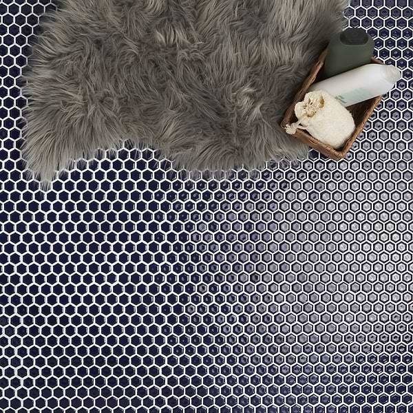 Eden Royal Blue Rimmed 1" Hexagon Polished Porcelain Mosaic