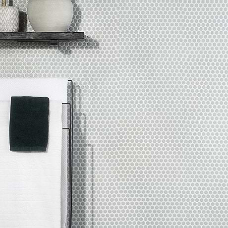 Eden Modern Gray Rimmed 1" Penny Round Polished Porcelain Mosaic