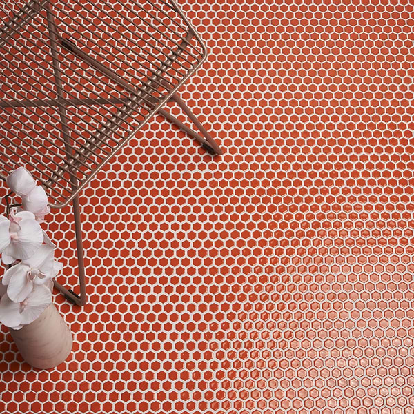 Eden Orange Nectar Rimmed 1" Hexagon Polished Porcelain Mosaic