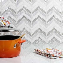 Silent Storm White Polished Marble & Glass Tile