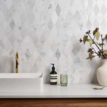 Odeza Stonington Gray 3x6 Arabesque Marble Mosaic Tile