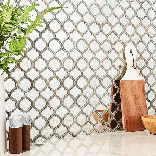Veranda Paris Gray Antique Mirror Mosaic Tile with Quartz Accents- Polished