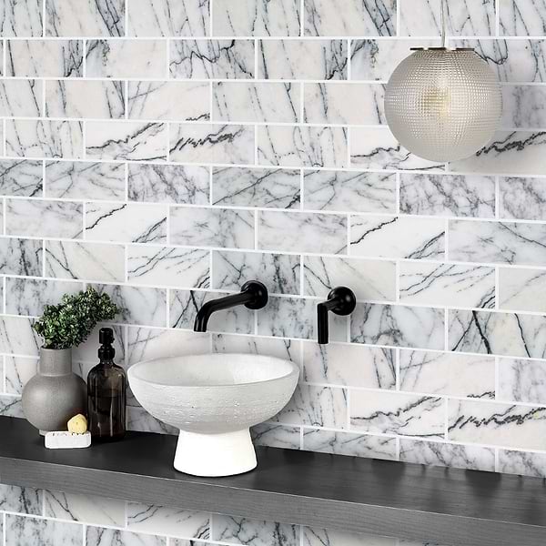 Lilac White 3x6 Honed Marble Tile