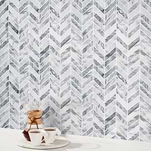 Lilac White 1x4 Chevron Honed Marble Mosaic