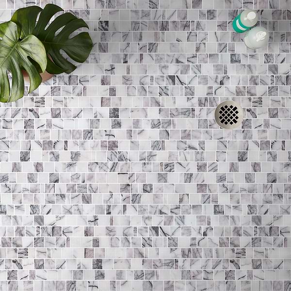 Lilac White Cracked Joint Honed Marble Mosaic