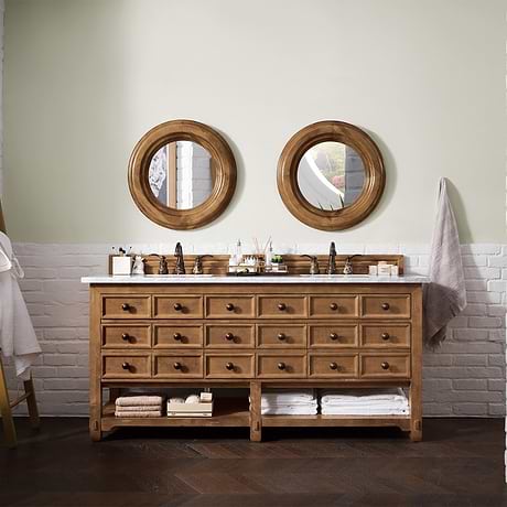 James Martin Vanities Malibu 72" Honey Alder Vanity and Carrara Marble Counter