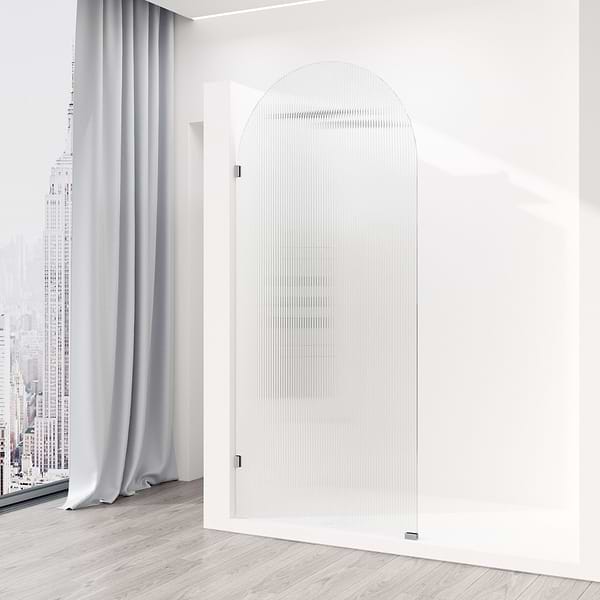 Burke 34x78" Reversible Frameless Shower Screen with Fluted Glass in Chrome