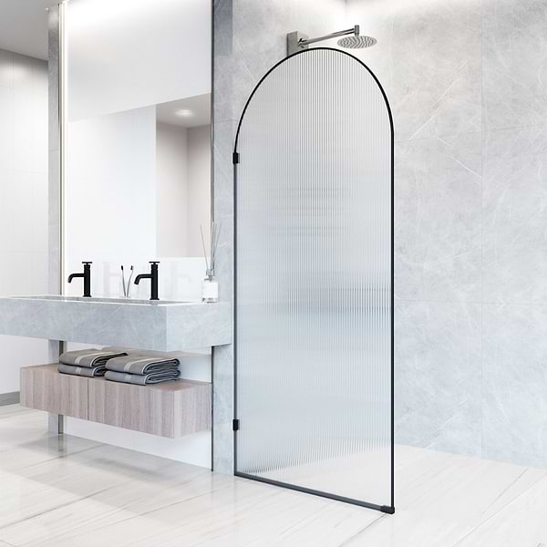 Burke 34x78" Reversible Semi-frameless Shower Screen with Fluted Glass in Matte Black
