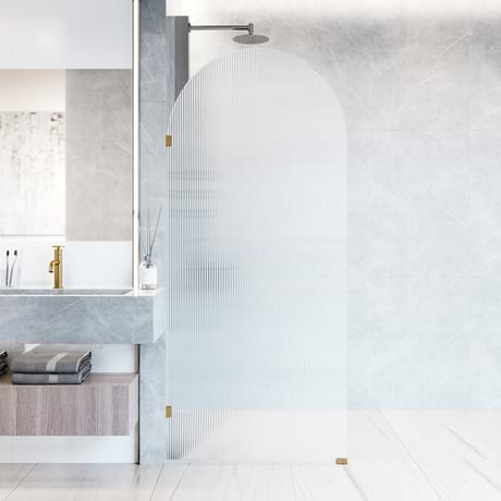 Burke 34x78" Reversible Frameless Shower Screen with Fluted Glass in Matte Brushed Gold