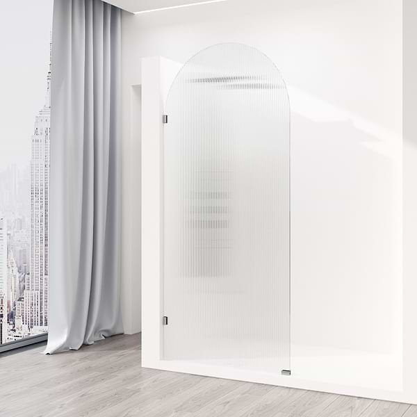 Burke 34x78" Reversible Frameless Shower Screen with Fluted Glass in Stainless Steel