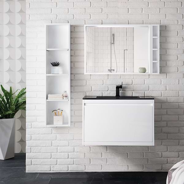 James Martin Vanities Mantova Glossy White 32" Floating Vanity with Charcoal Black Integrated Top