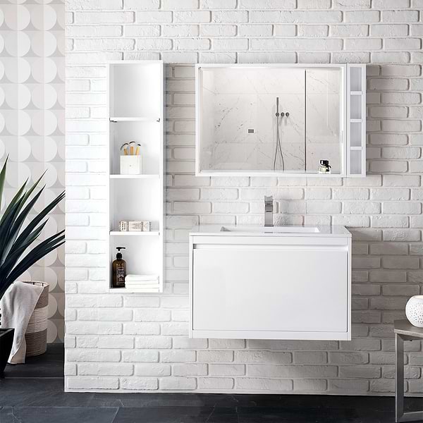 James Martin Vanities Mantova Glossy White 32" Floating Vanity with Glossy White Integrated Top