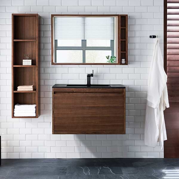 James Martin Vanities Mantova Mid-Century Walnut 32" Floating Vanity with Charcoal Black Integrated Top