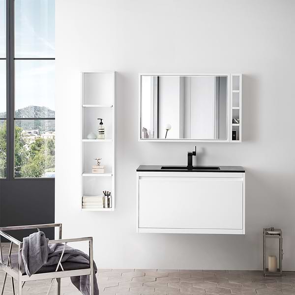 James Martin Vanities Mantova Glossy White 36" Floating Vanity with Charcoal Black Integrated Top