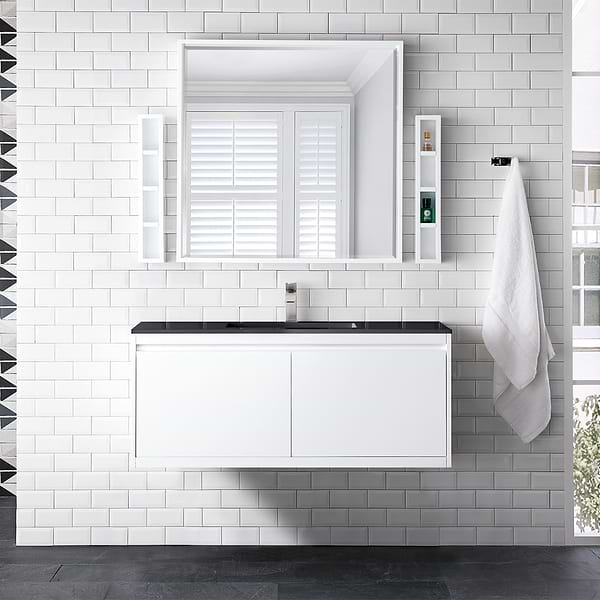 James Martin Vanities Mantova Glossy White 48" Floating Vanity with Charcoal Black Integrated Top