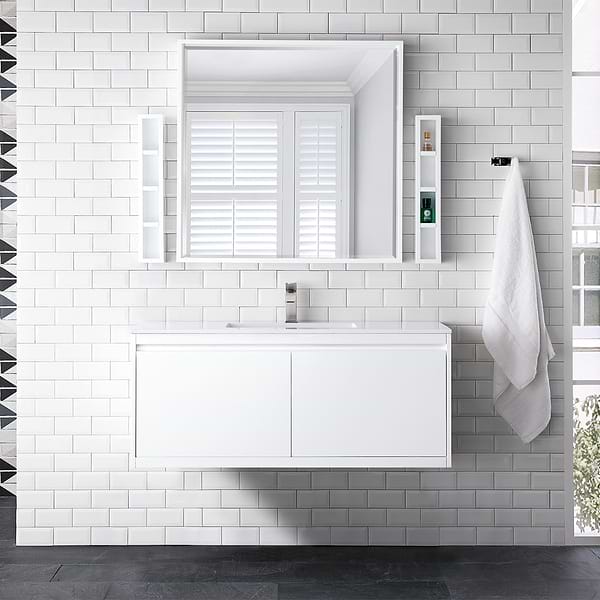 James Martin Vanities Mantova Glossy White 48" Floating Vanity with Glossy White Integrated Top