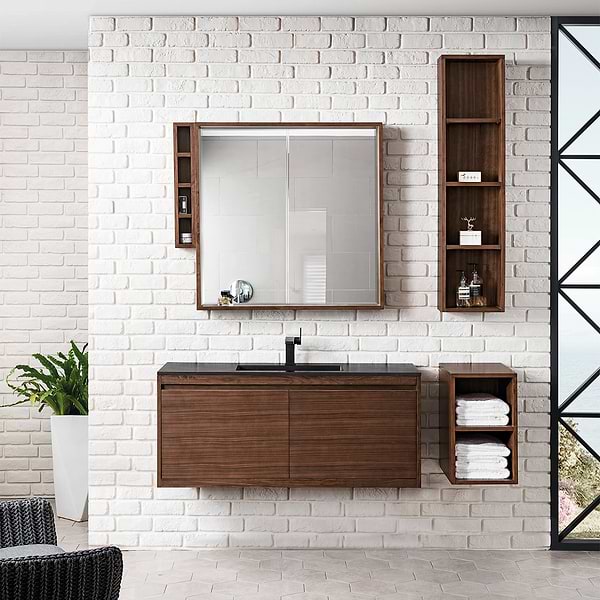 James Martin Vanities Mantova Mid-Century Walnut 48" Floating Vanity with Charcoal Black Integrated Top