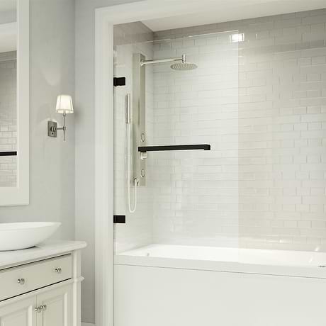 Milo 34"x58" Reversible Hinged Bathtub Screen with Clear Glass in Matte Black