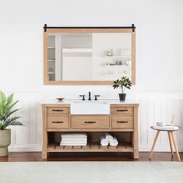Inwood Blonde Oak 60" Single Vanity with White Stone Top and Farmhouse  Sink