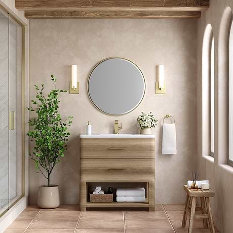 James Martin Vanities Lucian Pebble Oak 36" Single Vanity with White Zeus Quartz Top