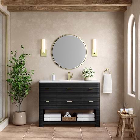 James Martin Vanities Lucian Carbon Oak 48" Single Vanity with White Zeus Quartz Top