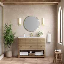 James Martin Vanities Lucian Pebble Oak 48" Single Vanity with Victorian Silver Quartz Top
