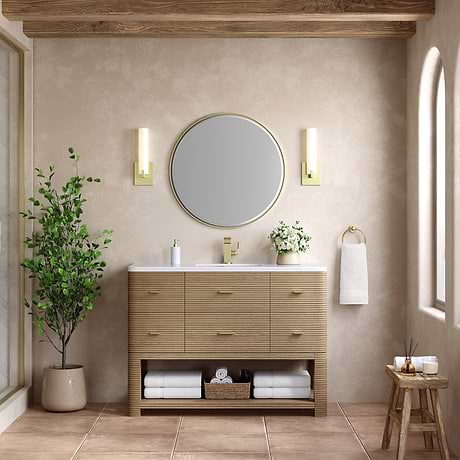 James Martin Vanities Lucian Pebble Oak 48" Single Vanity with White Zeus Quartz Top