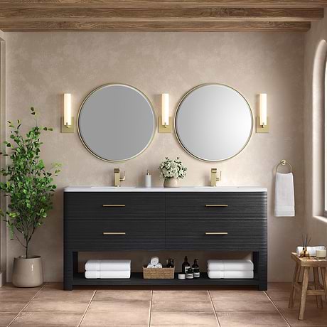 James Martin Vanities Lucian Carbon Oak 72" Double Vanity with White Zeus Quartz Top