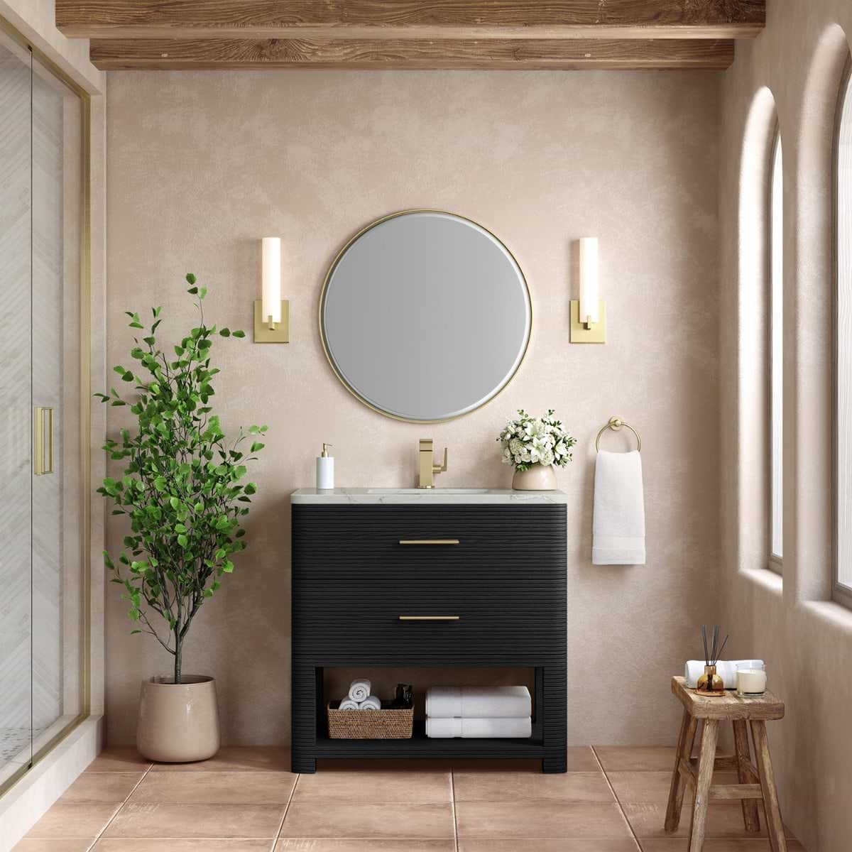 Lucian Carbon Oak 36" Single Vanity without Top by JMV; in Style Ideas Beach, Contemporary, Modern, Transitional; released 2025; new, trends
