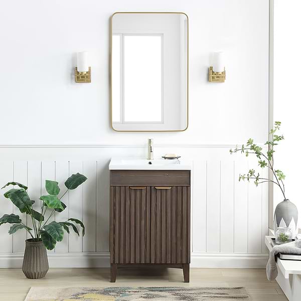Gess Brown Oak 24" Single Vanity with White Ceramic Basin Top
