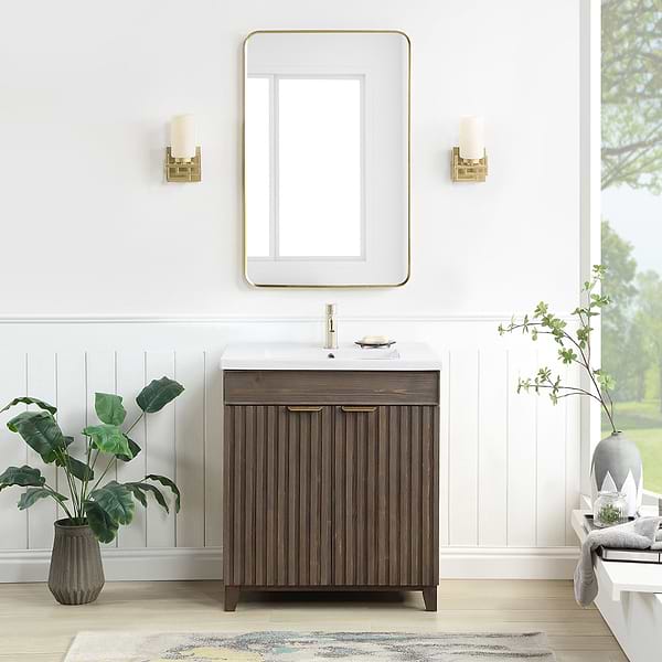 Gess Brown Oak 30" Single Vanity with White Ceramic Basin Top