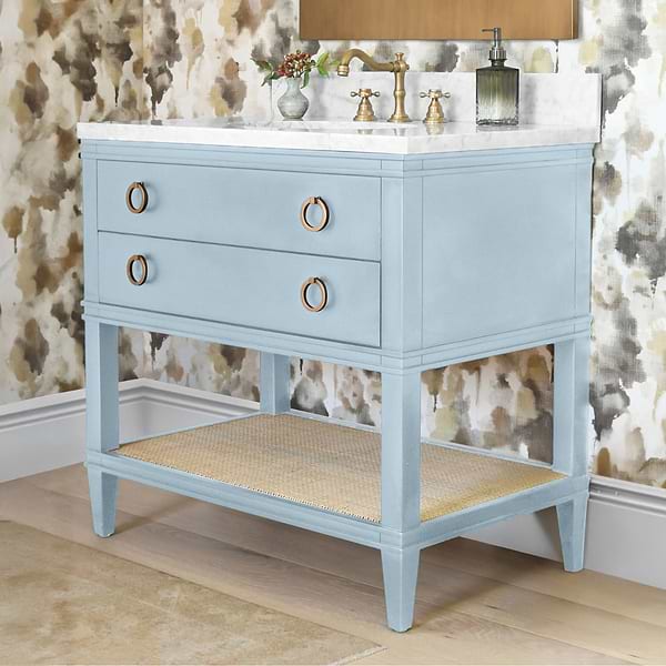 Sade Sky Blue 36" Single Vanity with Carrara Marble Top