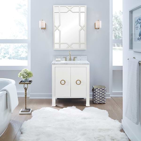Selene White Textured Linen 30" Single Vanity with Carrara Marble Top