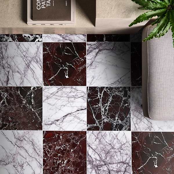 Alterno Lilac and Rosso Levanto Red 12x12 Polished Marble Checkerboard Tile