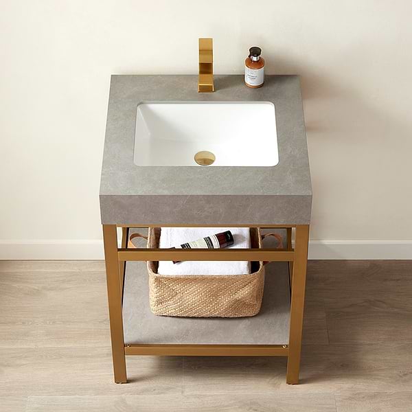 Blaire Brushed Gold 24" Single Vanity with Gray Sintered Stone Top