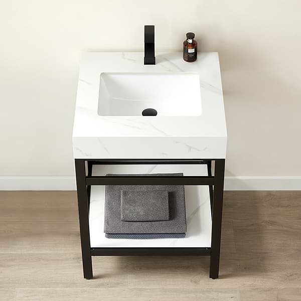 Blaire Matte Black 24" Single Vanity with White Sintered Stone Top, View 4, open zoomed image