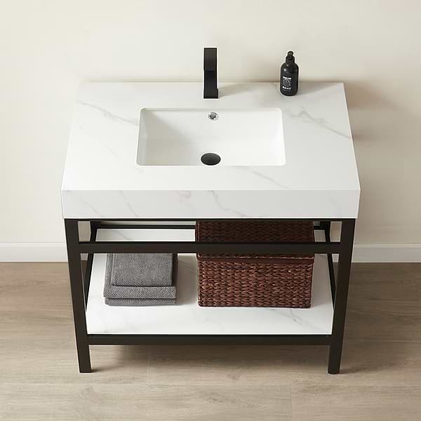Blaire Matte Black 36" Single Vanity with White Sintered Stone Top; image 4
