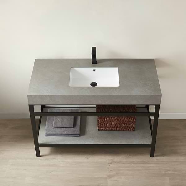 Blaire Matte Black 48" Single Vanity with Gray Sintered Stone Top; image 3; in Style Ideas Contemporary, Modern, Transitional