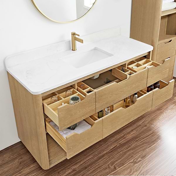 Salma Blonde Oak 55" Single Vanity with White Cultured Marble Top